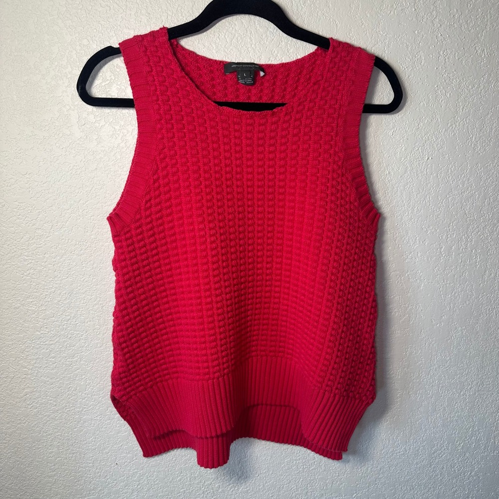 French Connection Red Textured Knit Sleeveless‎ Sweater Vest Top Women's Size L - Picture 2 of 6